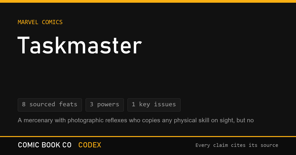 Taskmaster — Powers, Feats and Sources | Comic Book Co Codex