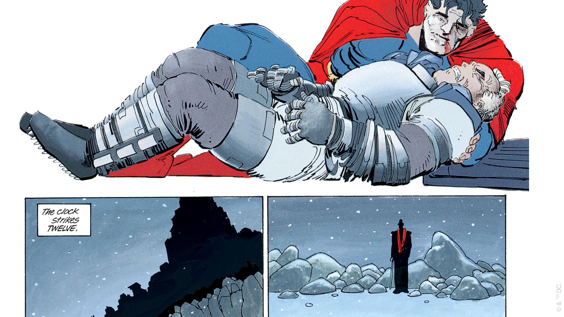 Batman and Superman clash in Frank Miller's The Dark Knight Returns.