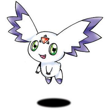 Calumon adorable cream colored Digimon with purple eyes and triangular ears