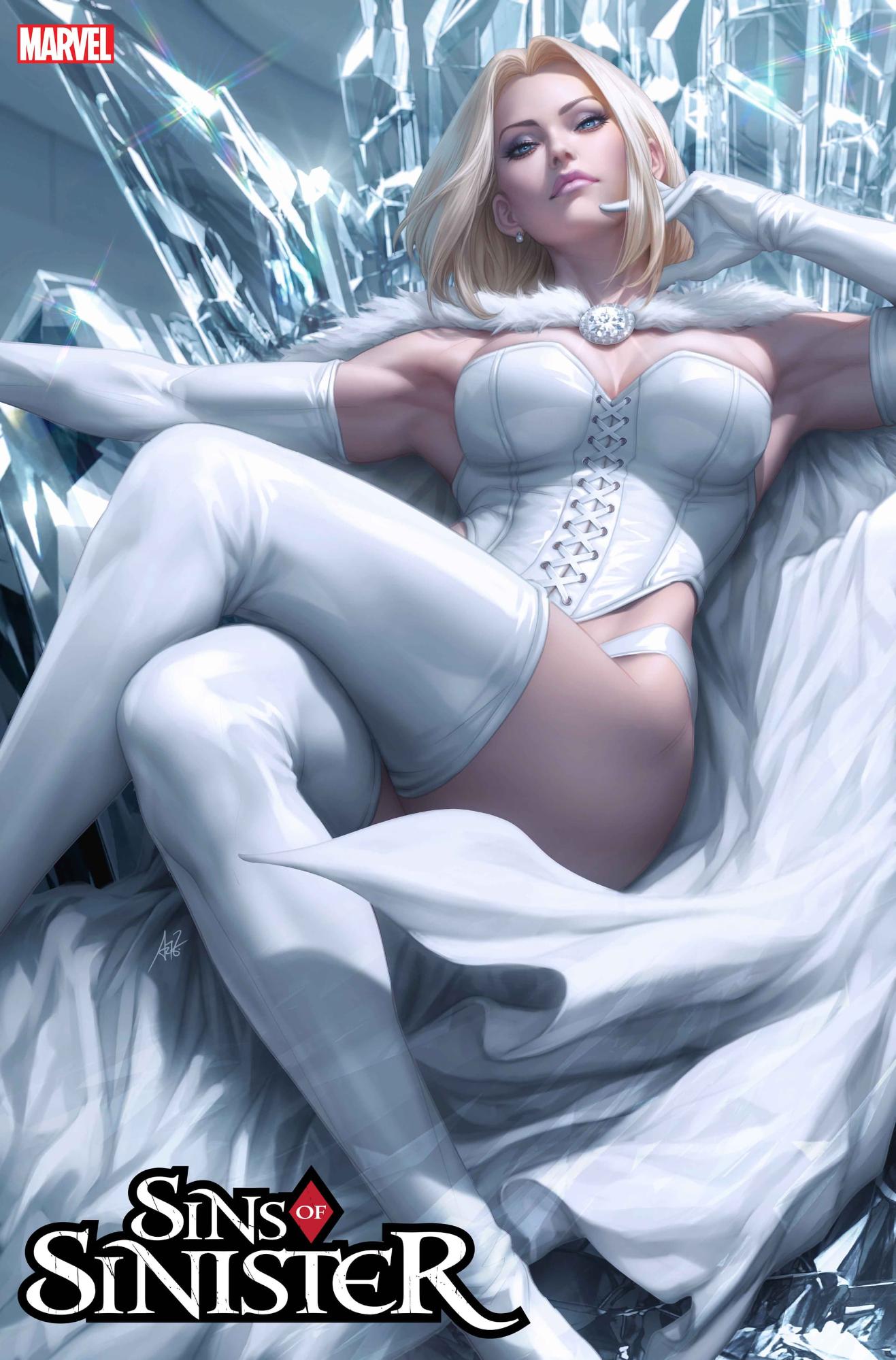 Emma Frost in her iconic White Queen attire