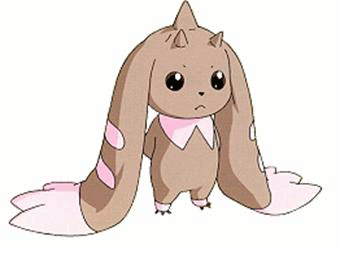 Lopmon cute brown and pink rabbit Digimon with long ears