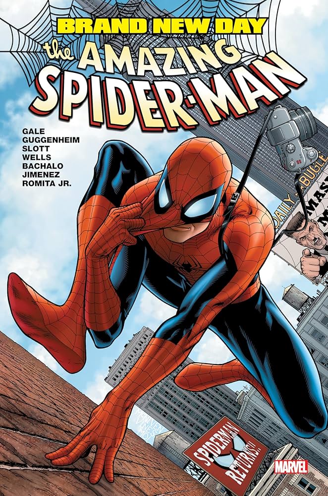 Spider-Man swings through the city in this classic Marvel Comics cover art