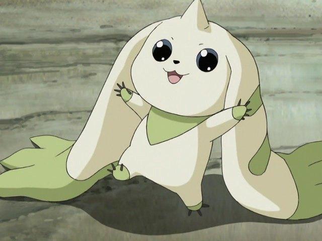 Terriermon cute green and white rabbit Digimon with long floppy ears