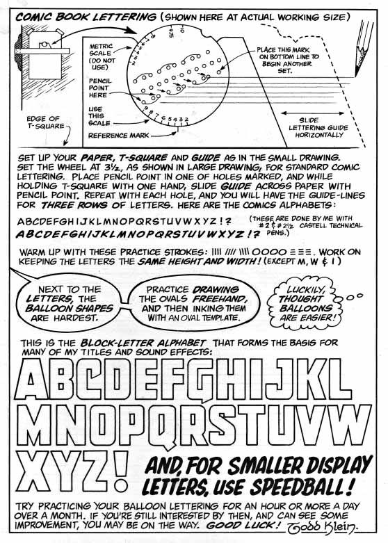 A comprehensive guide showing traditional hand lettering techniques and alphabet styles used in classic comic books.