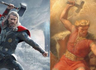 How Mythology Shaped Modern Superheroes: From Ancient Gods to Comic Book Legends A side-by-side comparison of the comic book Thor and the mythological Thor.