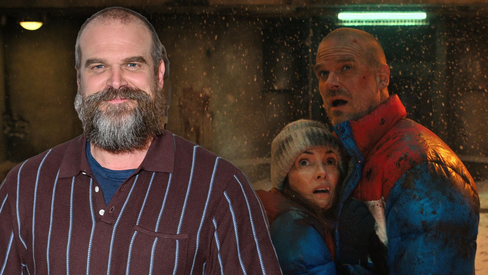 David Harbour with Stranger Things cast members