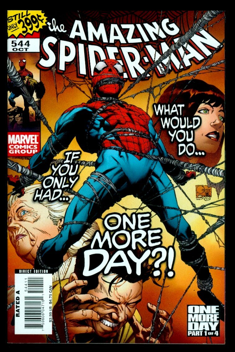 The cover of Spider-Man: One More Day, one of the most controversial comic book retcons.