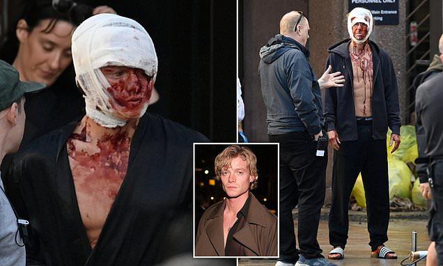 Tom Rhys Harries as Clayface on set in Liverpool