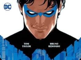 Nightwing comic book cover featuring Dick Grayson in his black and blue costume against Gotham City skyline