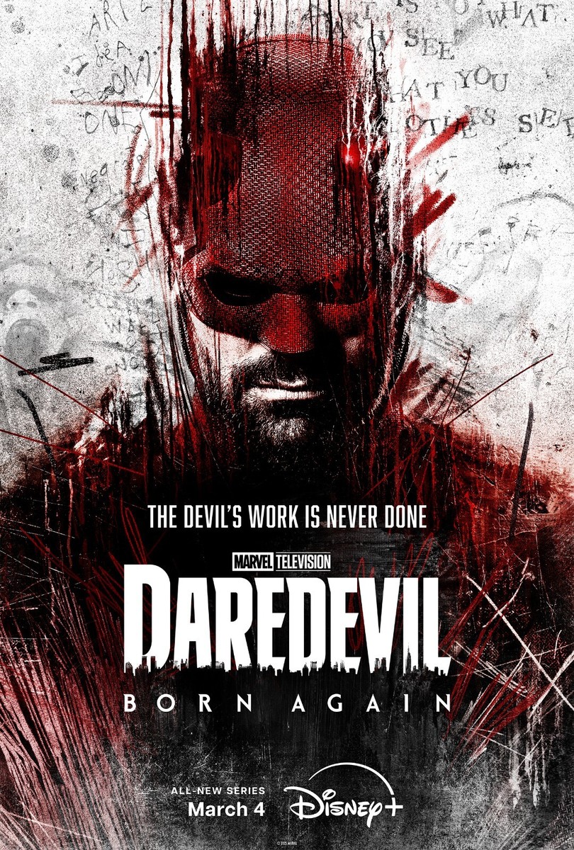 Official Daredevil: Born Again poster, teasing the return of Charlie Cox as the Man Without Fear.