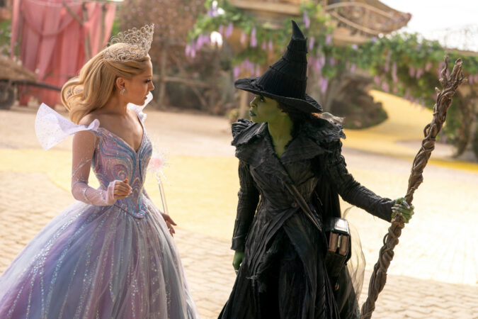 A scene from Wicked: For Good featuring Elphaba and Glinda.