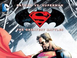 Batman and Superman face off in an iconic comic panel
