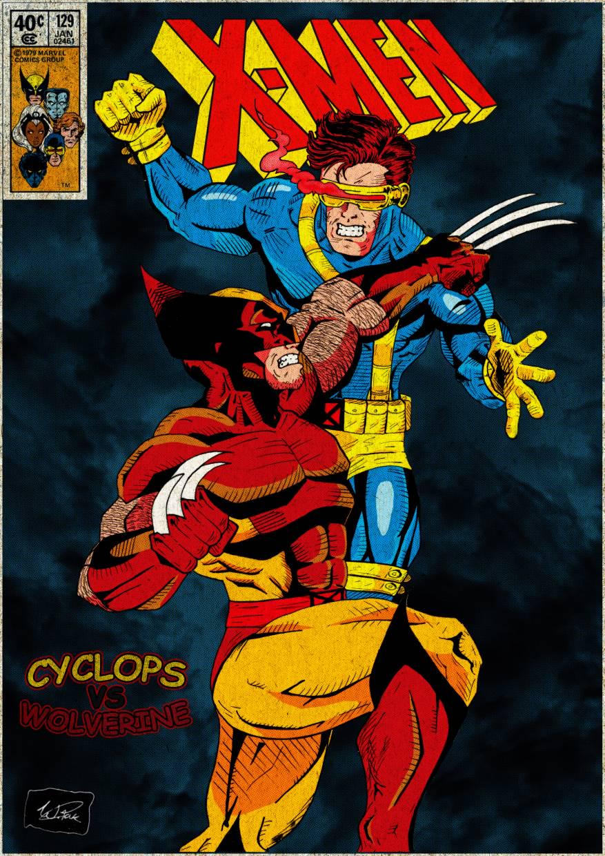 Cyclops and Wolverine in a classic comic book confrontation