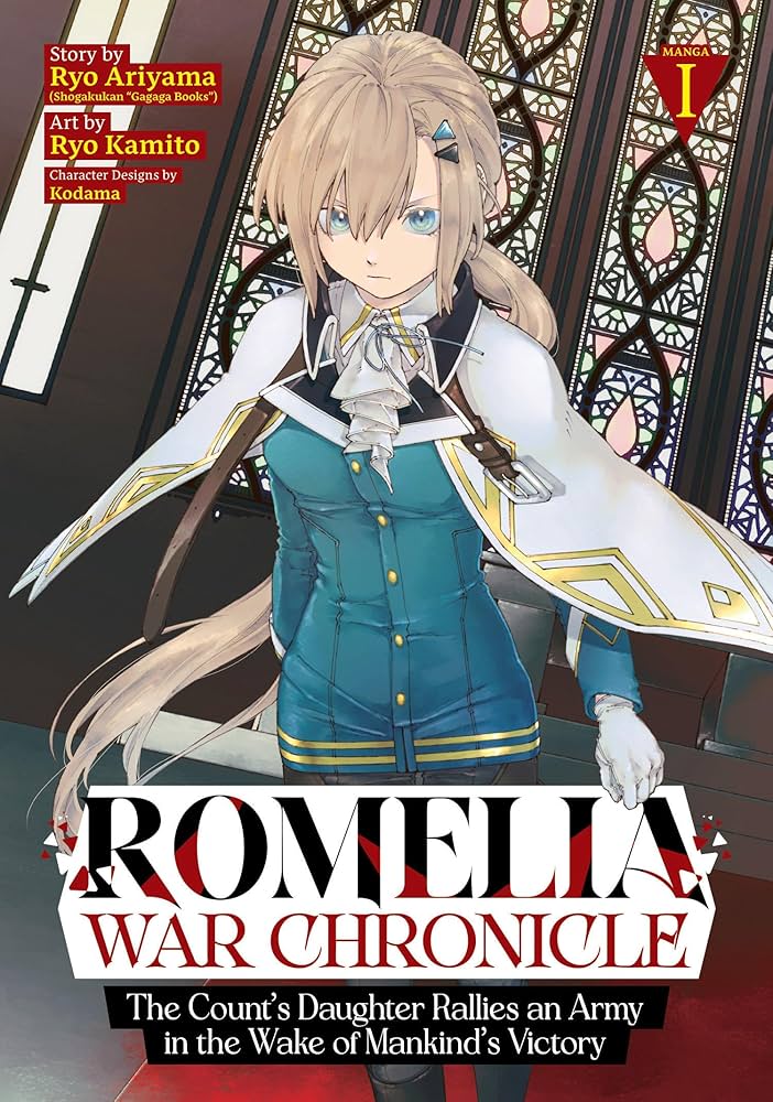 The English manga adaptation of Romelia War Chronicle, published by Seven Seas Entertainment, showcases the series' protagonist in her military attire.