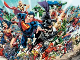 The Justice League, the most iconic superhero team in comics, standing united.