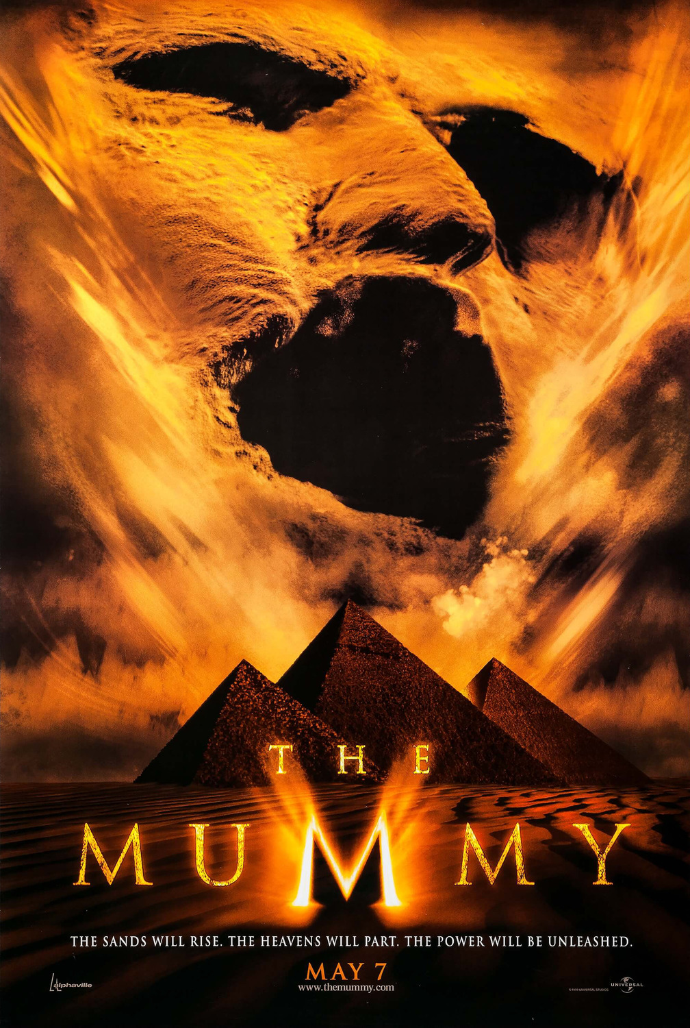 The Mummy 1999 movie poster featuring Egyptian pyramids and supernatural imagery