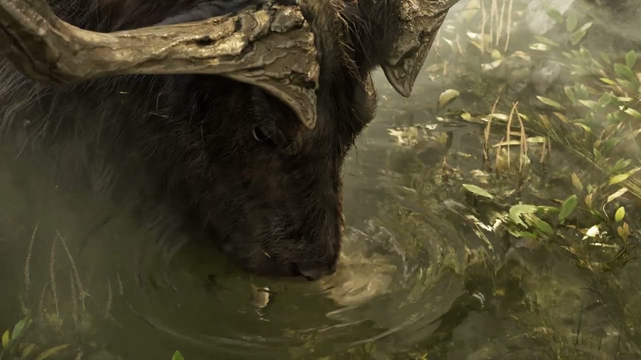 A large, corrupted mythical beast in a swamp environment