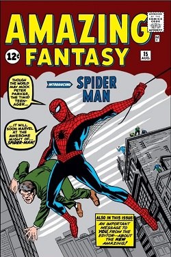 Amazing Fantasy 15 cover from 1962, the first appearance of Spider-Man
