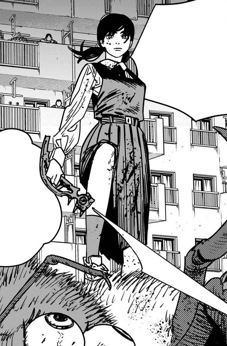 Manga panel of Asa Mitaka hunting devils in Chainsaw Man Part 2