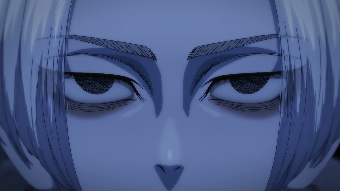 Cold blue-lit cutaway face in Tokyo Revengers trailer
