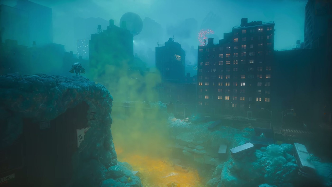 Manhattan overtaken by strange rock-like growths and a glowing orb
