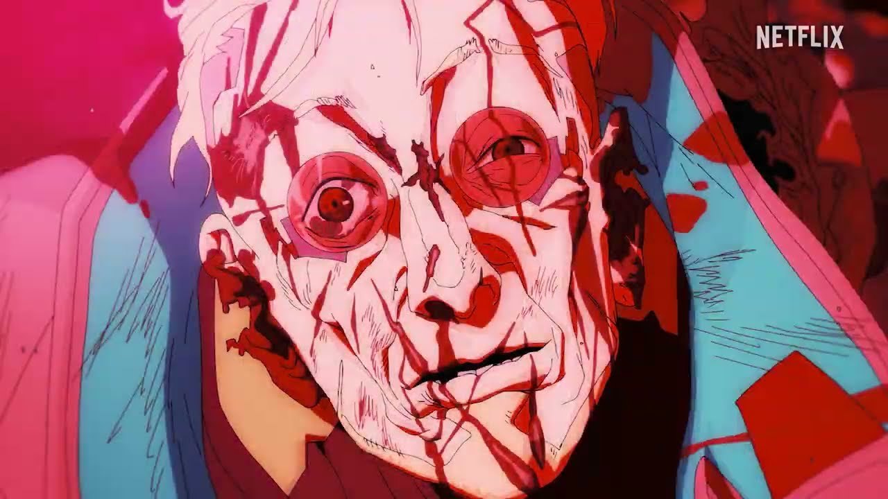A frame from the Cyberpunk: Edgerunners 2 teaser rendered in saturated red and pink