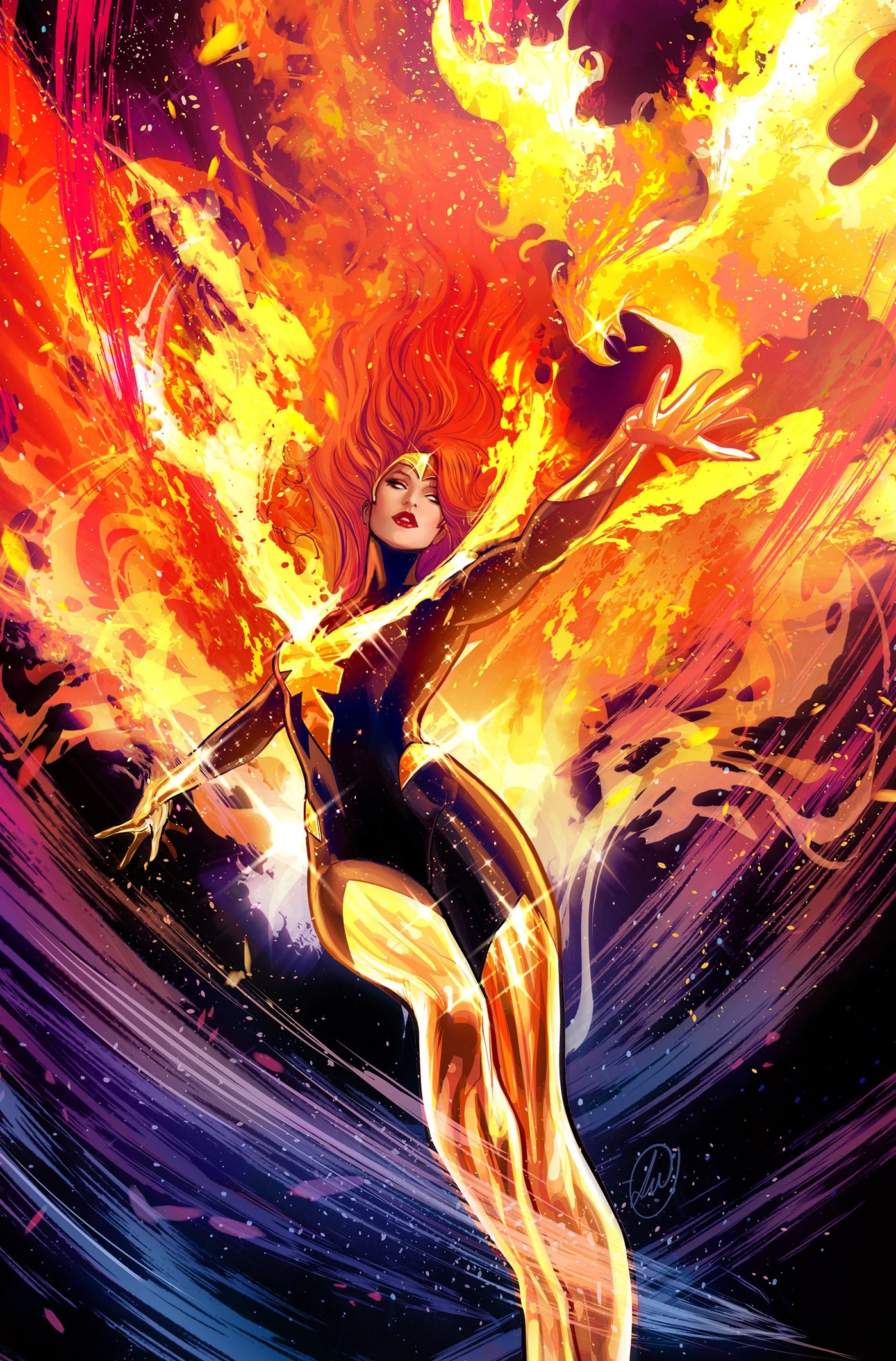 Jean Grey engulfed in Phoenix flame as the Dark Phoenix