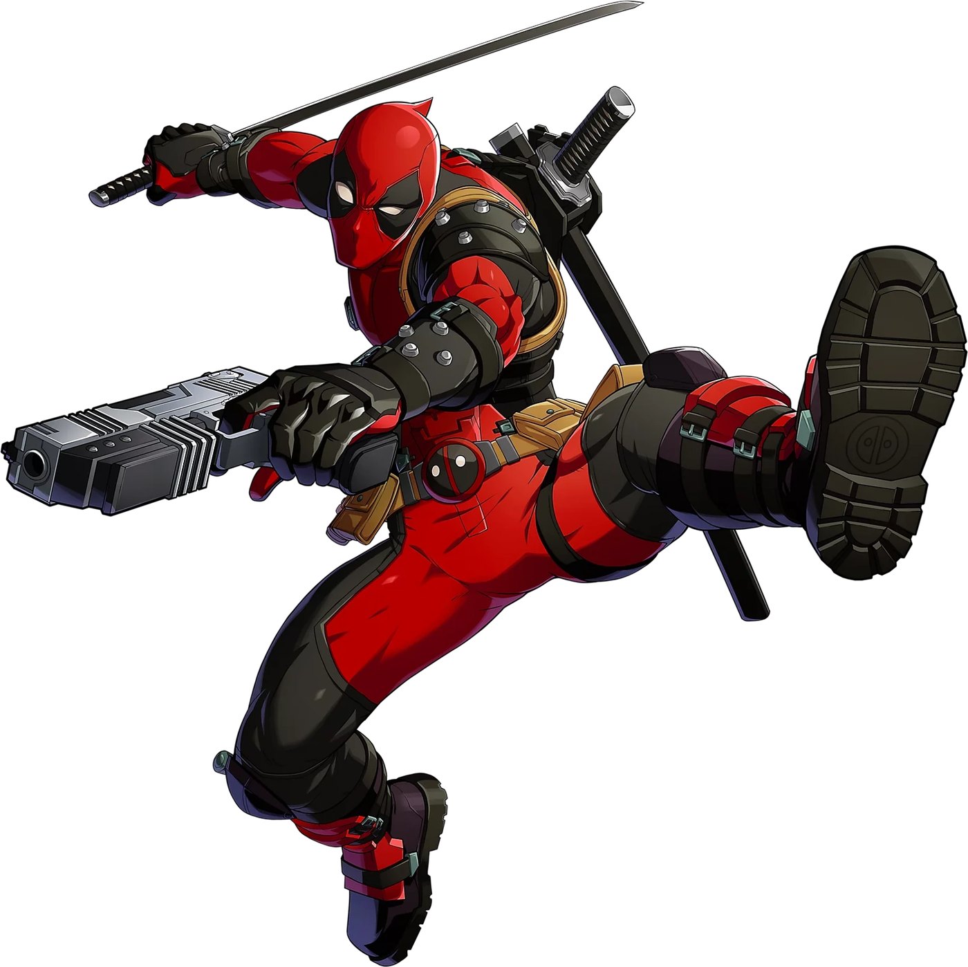 Deadpool in a flying kick pose in Marvel Tokon: Fighting Souls