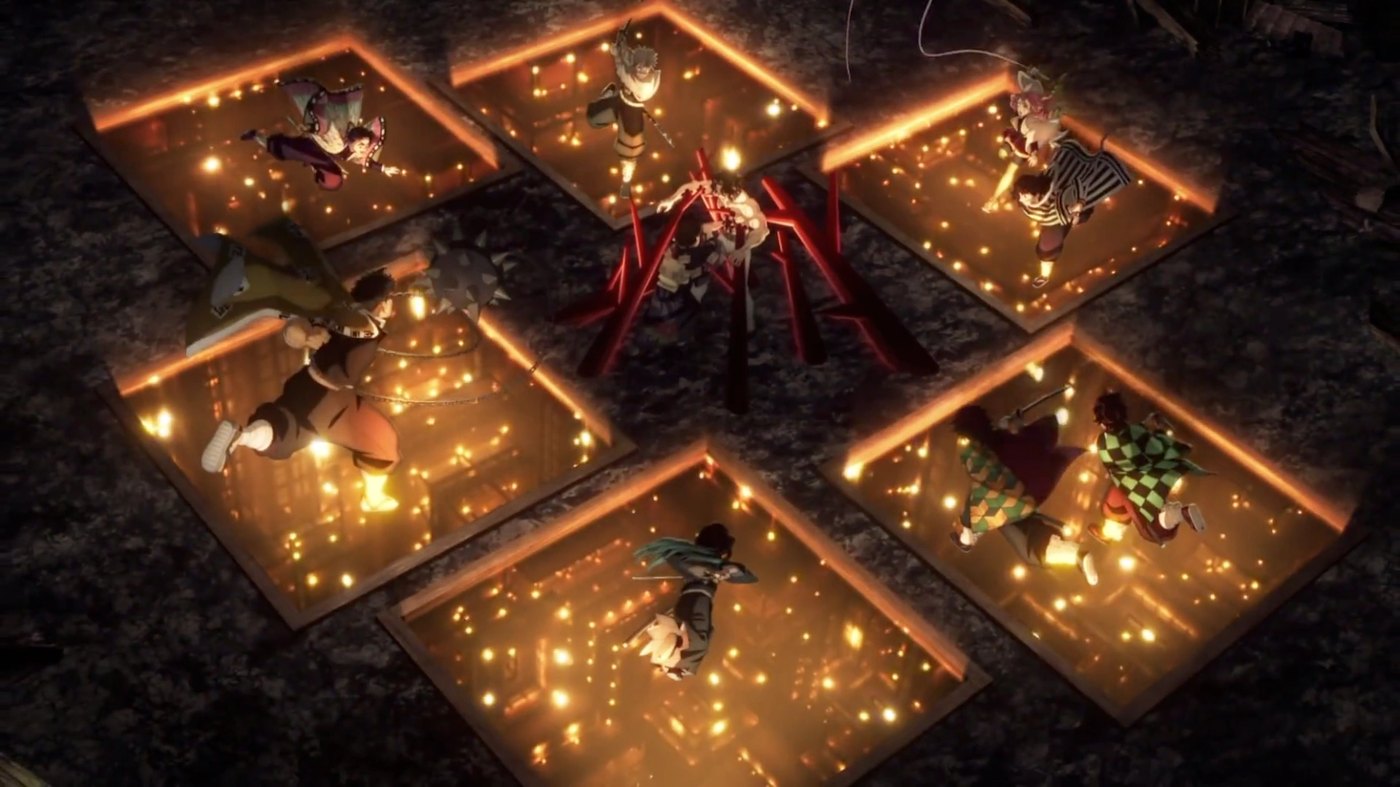 The Infinity Castle opening beneath the Demon Slayer Corps