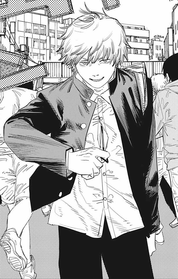 Black and white portrait artwork of Denji from Chainsaw Man Part 2