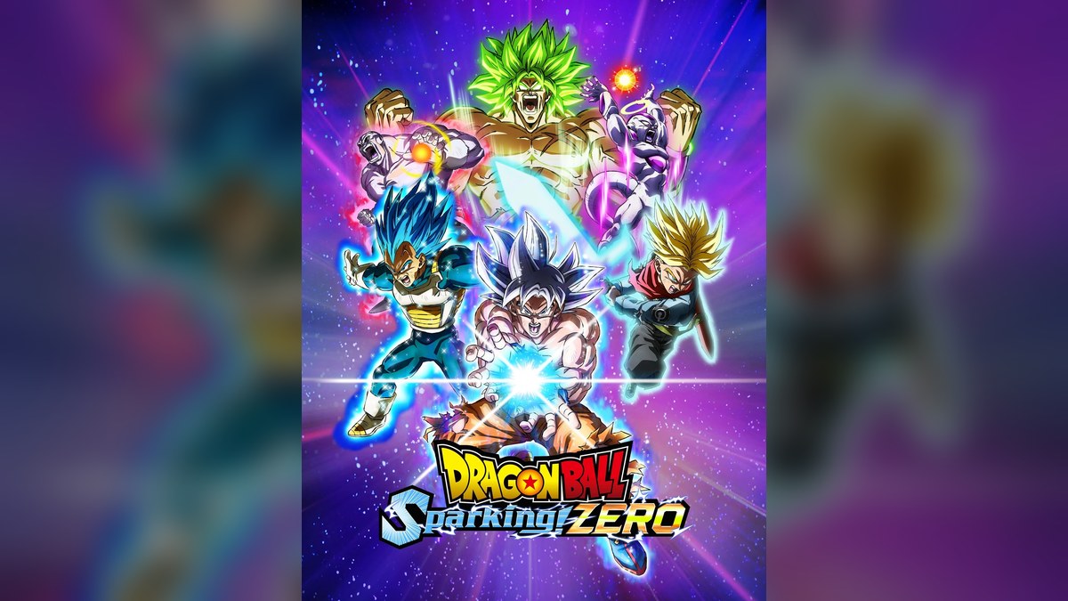Dragon Ball: Sparking! Zero key art showing Goku, Vegeta, Broly, Frieza and Future Trunks