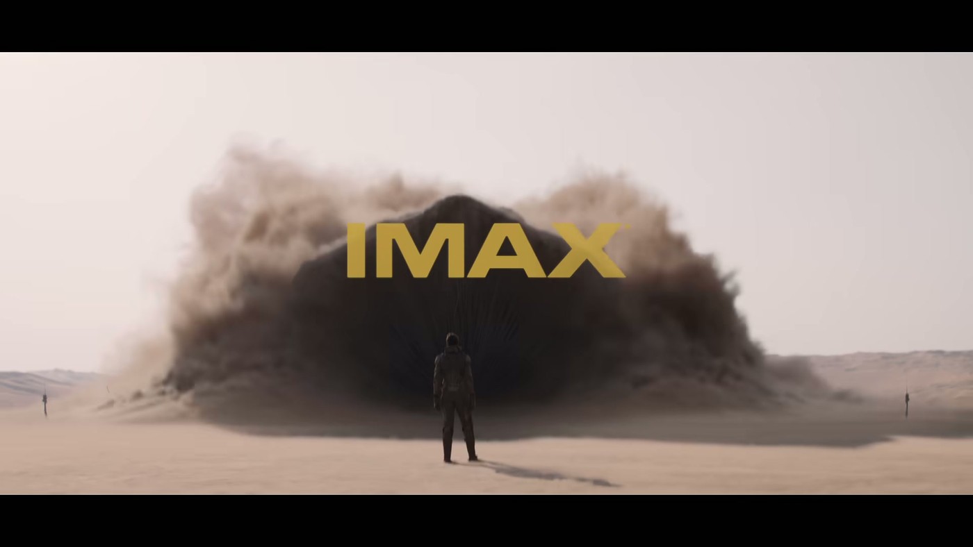 The IMAX title card over a desert explosion in the Dune: Part Three trailer