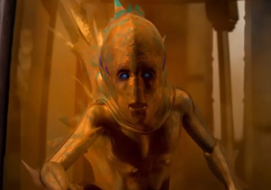 Edric the Guild Navigator rendered as a mutated humanoid in a spice-gas tank