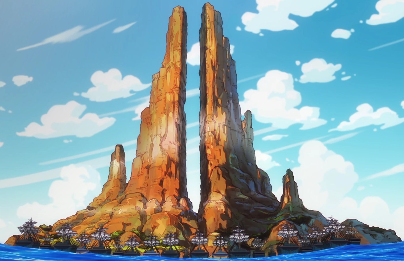 God Valley, the twin-peaked island at the centre of One Piece Film: God Valley