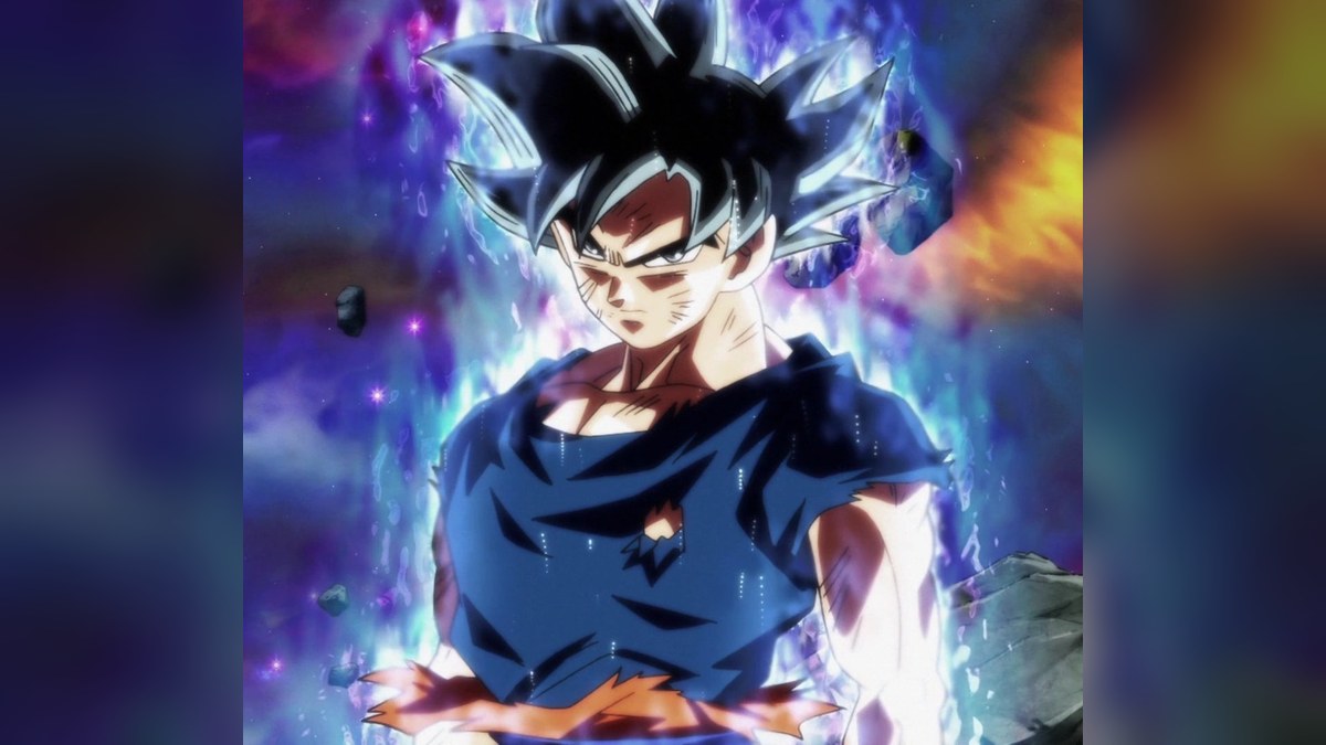 Goku with silver hair in the Ultra Instinct state