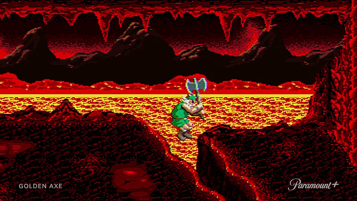The pixel-art stinger at 1:42.6, running after the Paramount+ card. Frame from the official trailer. &copy; Paramount+ / Sega.