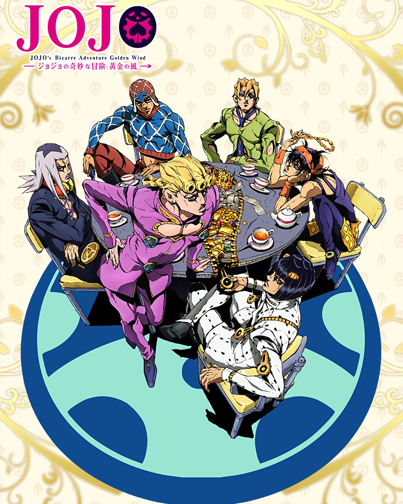 Key visual for Golden Wind featuring Giorno Giovanna and Team Bucciarati