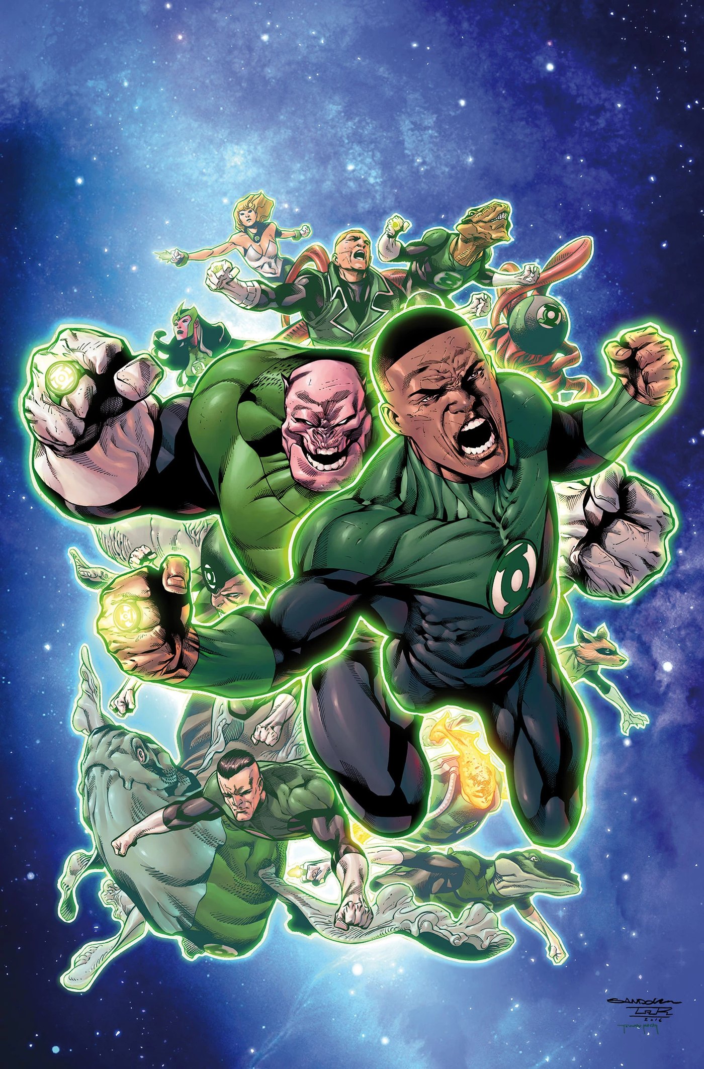 Members of the Green Lantern Corps assembled together
