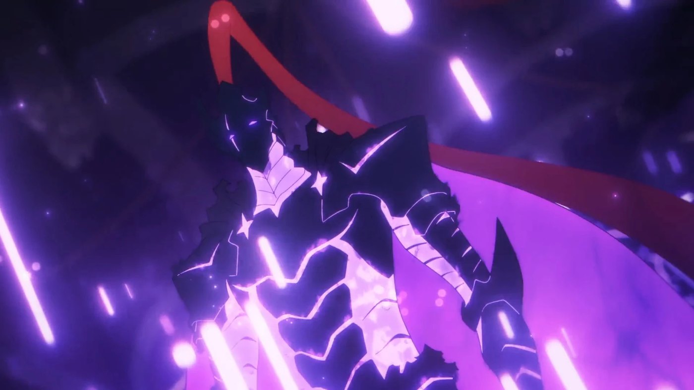 Igris, one of Sung Jin-Woo's shadow soldiers, unleashing an attack