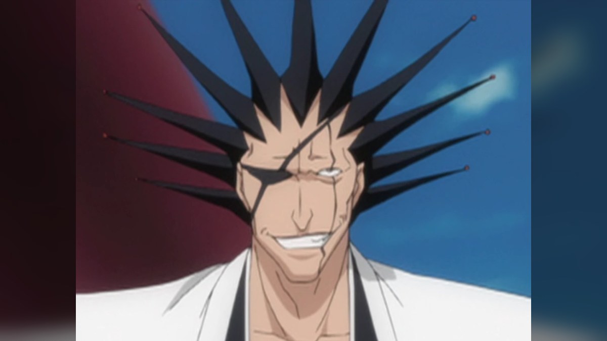 Kenpachi Zaraki of the 11th Division, grinning with his eyepatch on