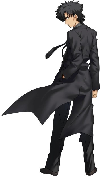 Kiritsugu Emiya in a black coat, protagonist of Fate/Zero