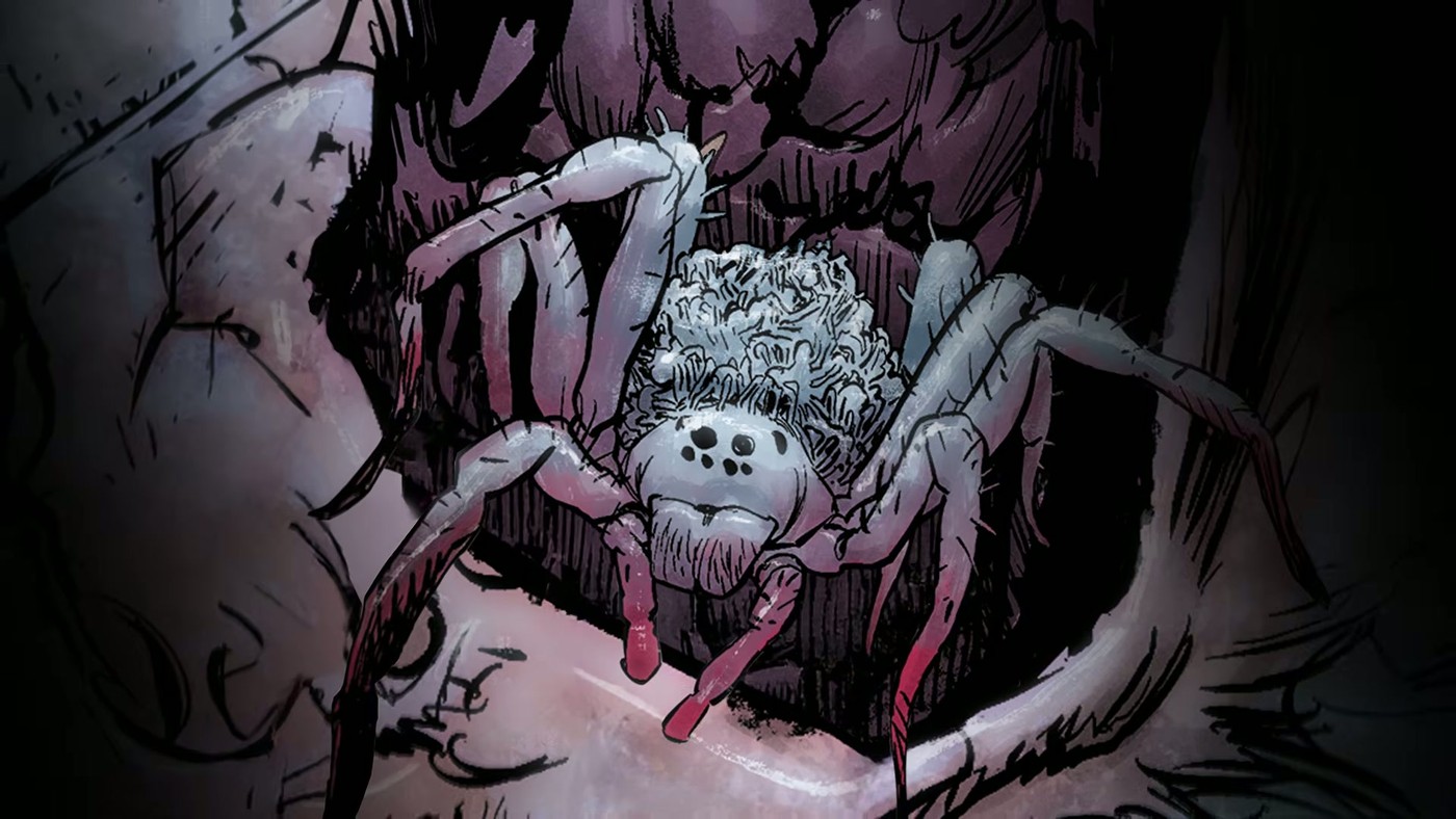 Cupped hands holding a pale spider with a skull-like marking
