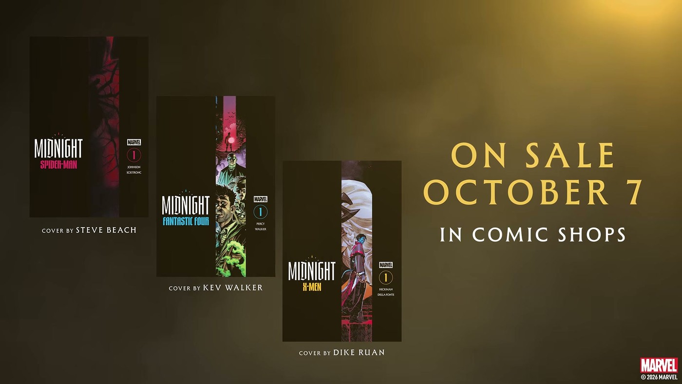 Three Midnight #1 covers beside an on-sale card