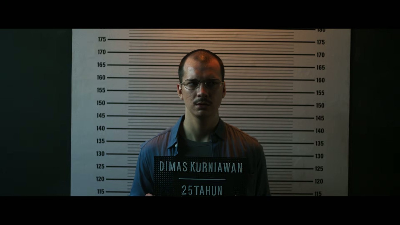 Mugshot board reading Dimas Kurniawan in Ghost in the Cell trailer