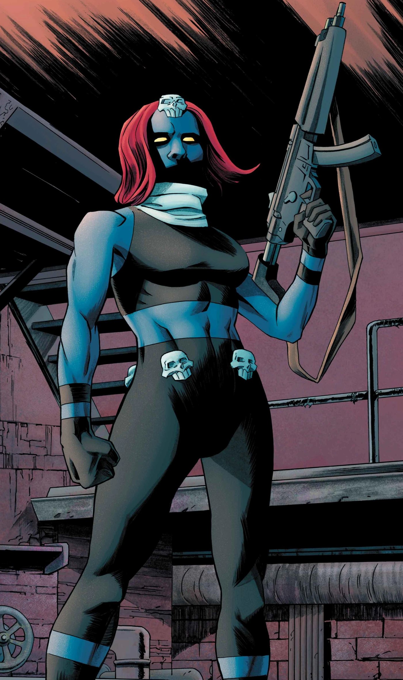 Mystique holding a gun, Marvel Comics art