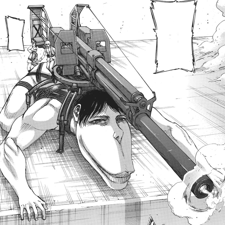 The Cart Titan, Pieck Finger's Titan form, carrying mounted artillery