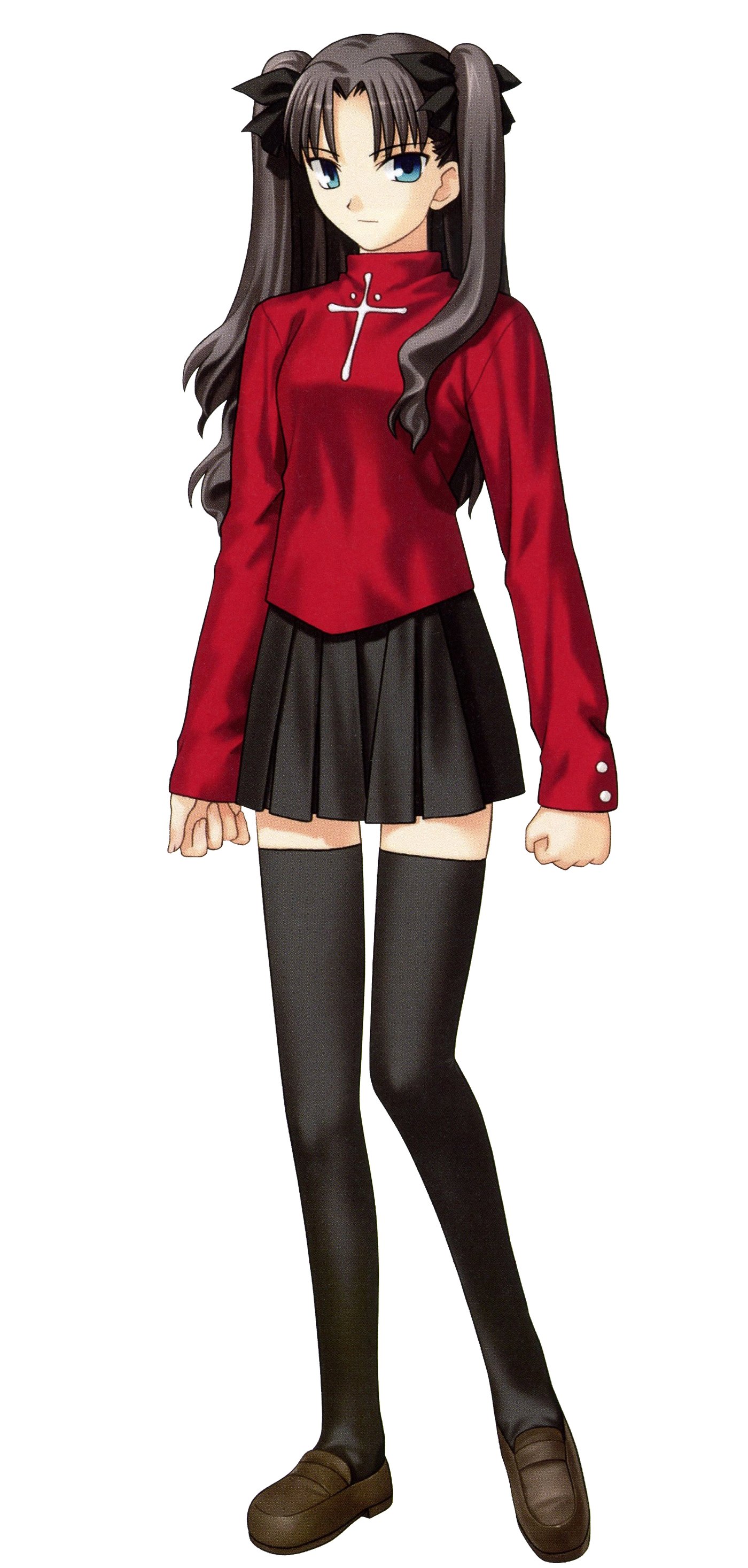 Rin Tohsaka in her red jacket and black skirt