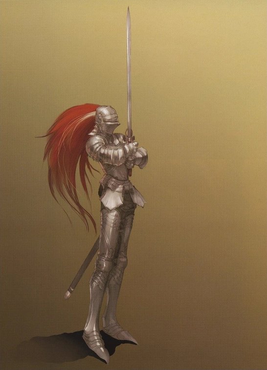 Saber in silver armour holding her sword, from Fate/stay night