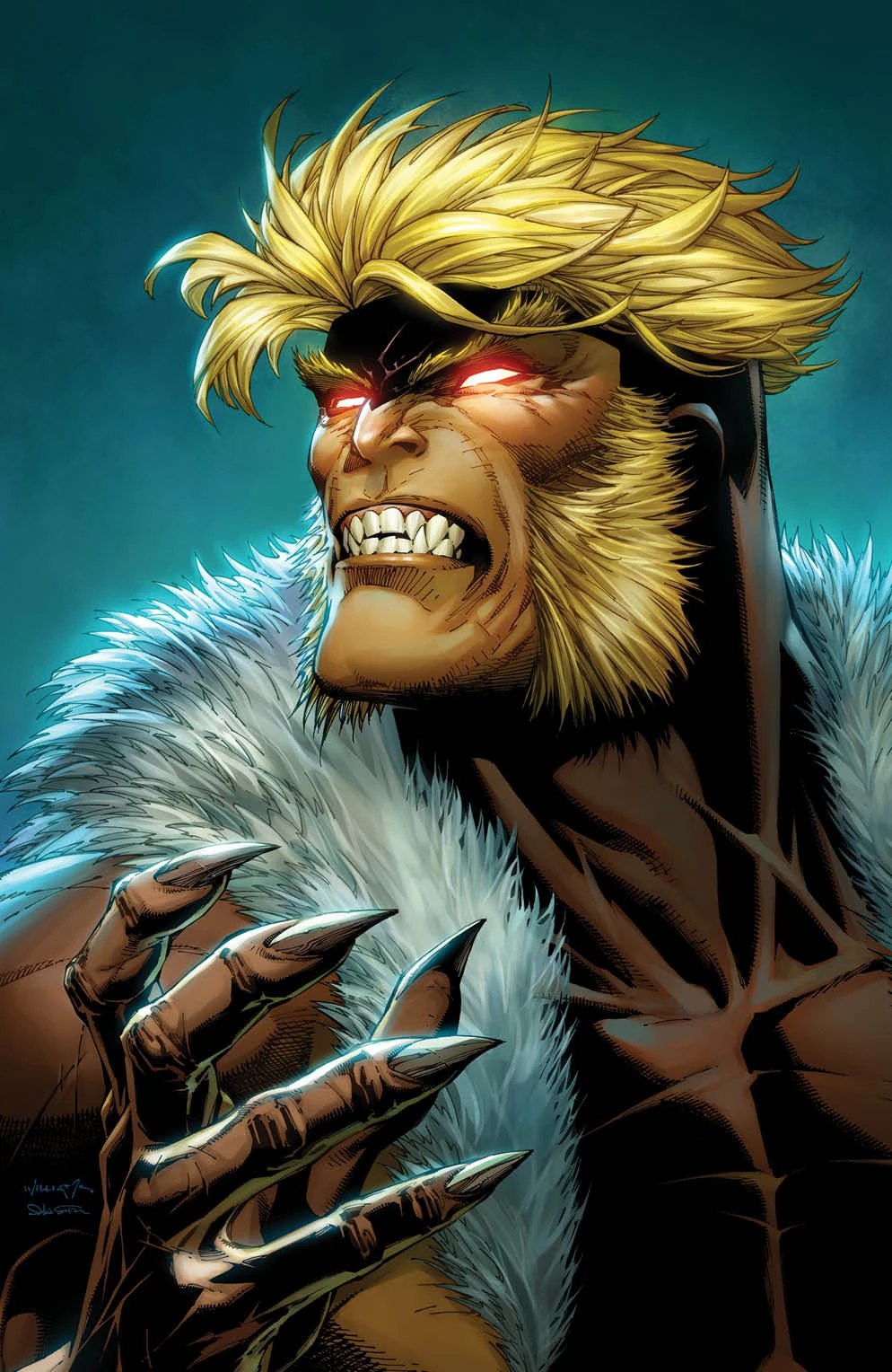 Sabretooth snarling, Marvel Comics art