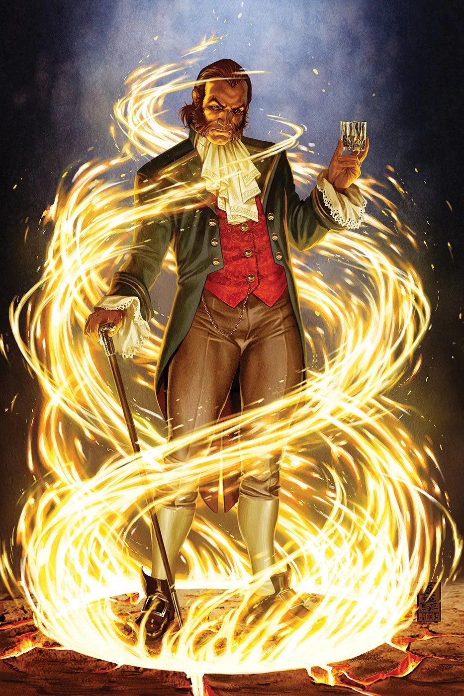 Sebastian Shaw absorbing golden energy, Marvel Comics art